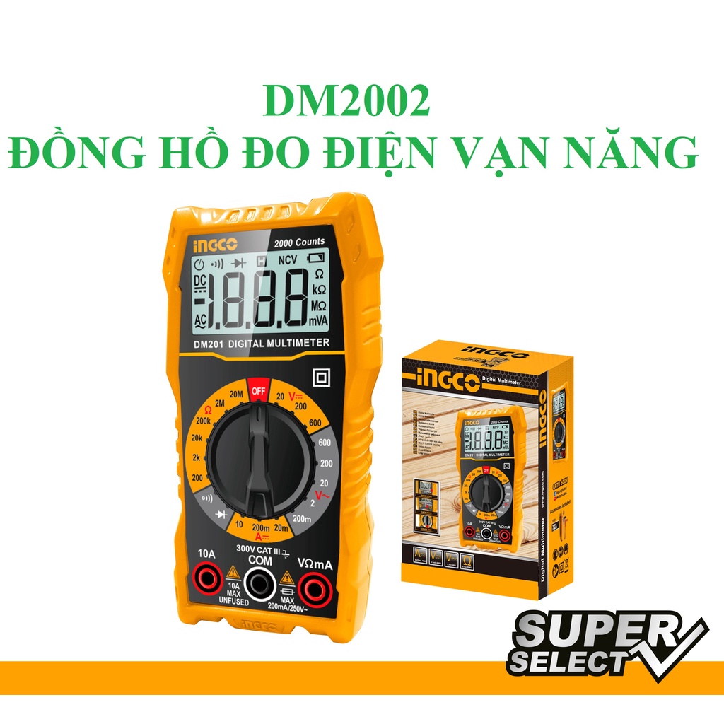 Đồng hồ đo điện vạn năng 2000 số đếm ingco DM2002