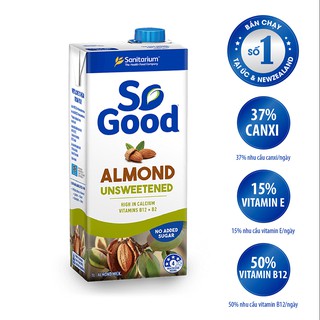 Sữa hạnh nhân nguyên chất kem dừa không đường So Good Úc 1L, calo thấp