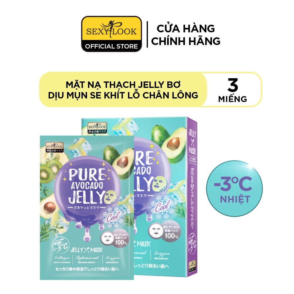 Mặt Nạ Thạch Jelly Bơ Dịu Mụn Se Khít Lỗ Chân Lông (Hộp 3 Miếng)