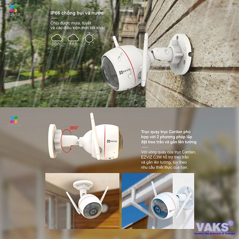 CAMERA WI-FI QUAN SÁT HỒNG NGOẠI (NGOÀI TRỜI) EZVIZ C3W Full HD 1080p, Chính hãng thương hiệu Mỹ.