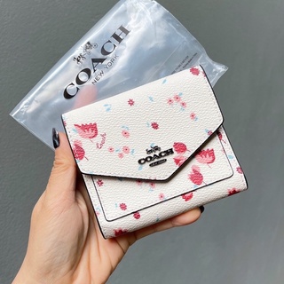 Ví bì thư Coach gấp 3 nhỏ gọn da thật pha canvas siêu đẹp