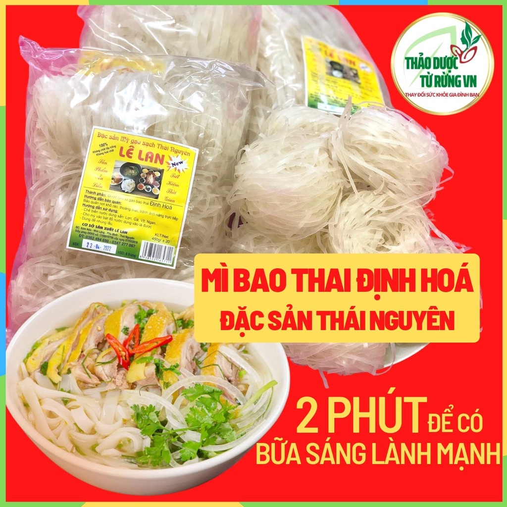 Mì LAN LÊ Đặc Sản Thái Nguyên Nấu Nhanh Sau 2 Phút Từ Gạo Bao Thai Sạch Không Chất Bảo Quản 500G Thảo Dược Từ Rừng VN