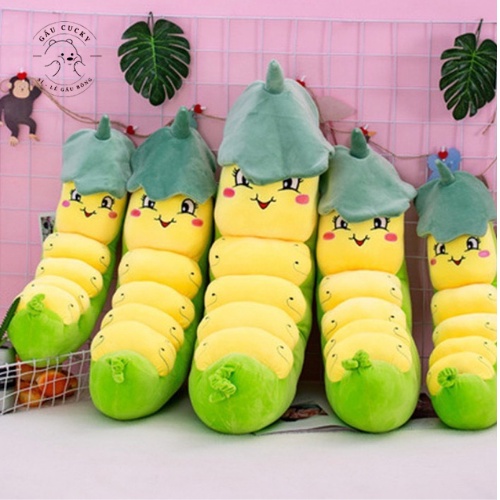 Gấu bông sâu khoai xanh, gối ôm hình chú sâu đậu dễ thương ⚡️SALE SALE⚡️ size 20cm, thú nhồi bông vải nhung mịn 4 chiều
