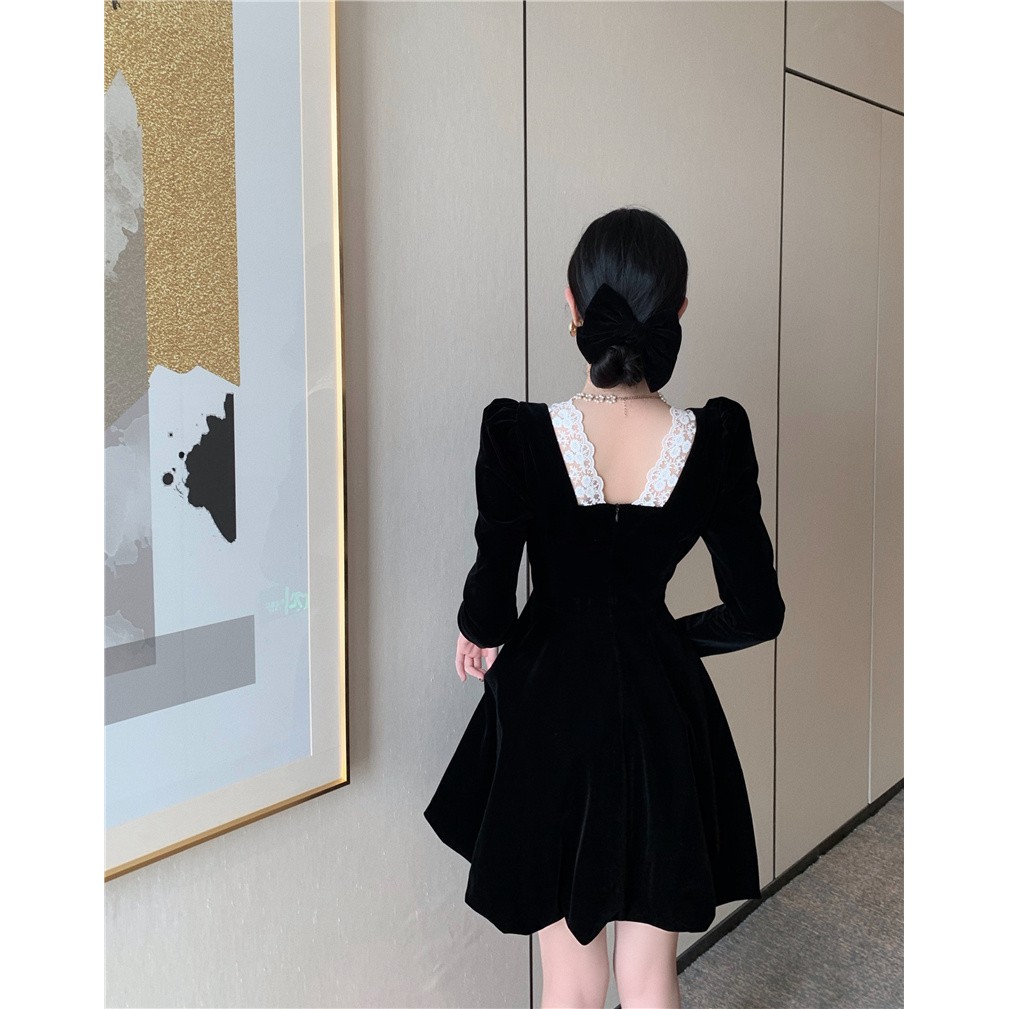 Đầm nhung dáng chữ A phong cách sang trọng khí chất hàng Quảng Châu cao cấp đầu mùa thu