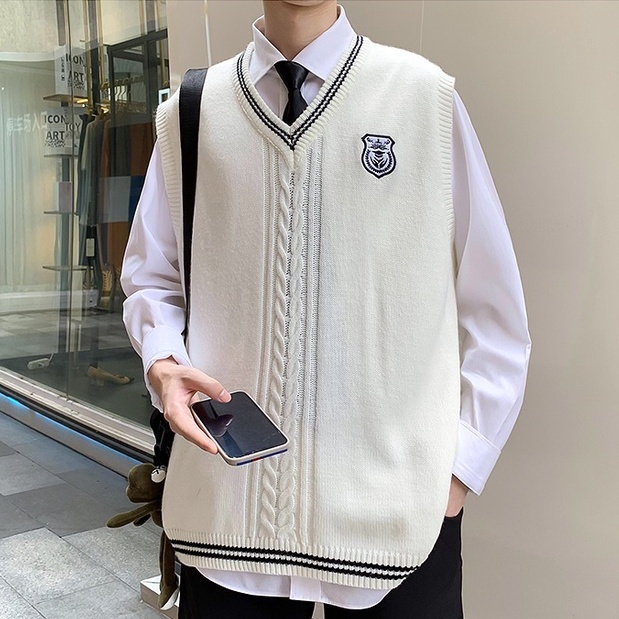 Áo gile len nam bigsize ulzzang hàn quốc Áo gile unisex form rộng Basic len nam nữ đẹp oversize huy hiệu học sinh đi học