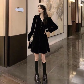 Đầm nhung nhún bèo (dáng ngắn-dài)