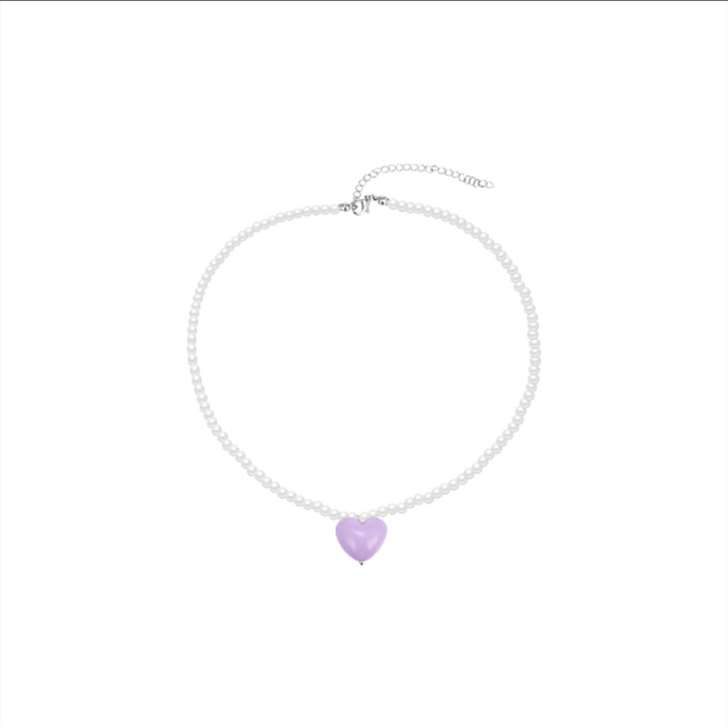 Vòng Cổ Mặt Ngọc Trai Hình Trái Tim Màu Hồng Tím Dễ Thương Phù Hợp Với Mùa Hè Cho Nữ