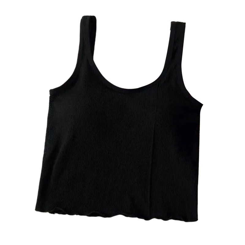 Brroa Áo Crop Top Dây Bản Rộng Cơ Bản Với Áo Ngực Gân Dệt Kim Mỏng Màu Trơn Thể Thao Viền Lettuce Hem Cho Nữ