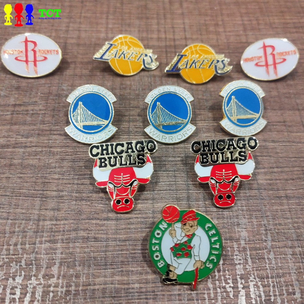 Huy hiệu gài áo logo câu lạc bộ bóng rổ NBA Warriors - Rockets - LA Lakers - Celtics - Chicago Bulls