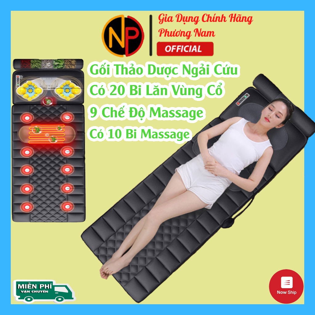 Đệm massage toàn thân có ngải cứu, có 20 bi lăn massage nhào lộn 3D, có 10 động cơ rung, có sưởi - Nệm mát xa toàn thân