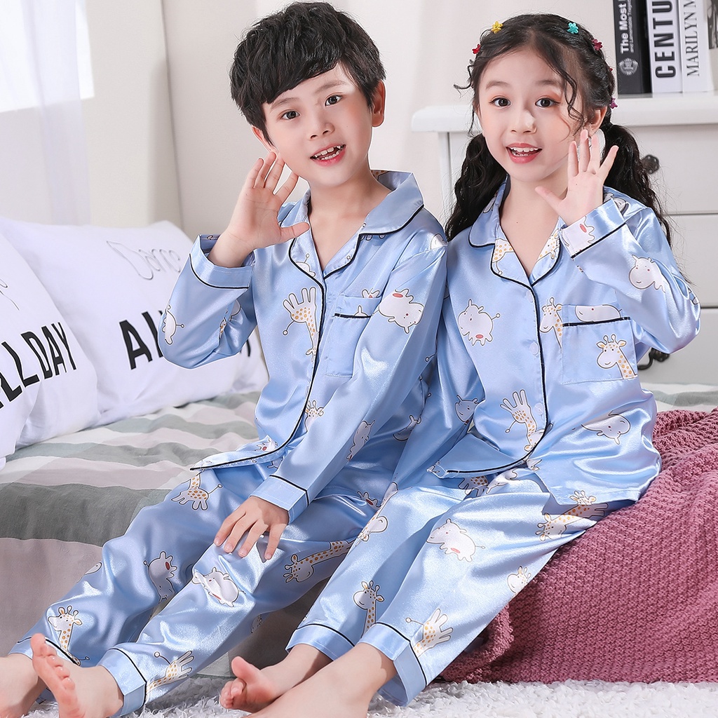 Bộ Đồ Ngủ Tay Dài In Họa Tiết Hoạt Hình Phong Cách Hàn Quốc Cho Bé