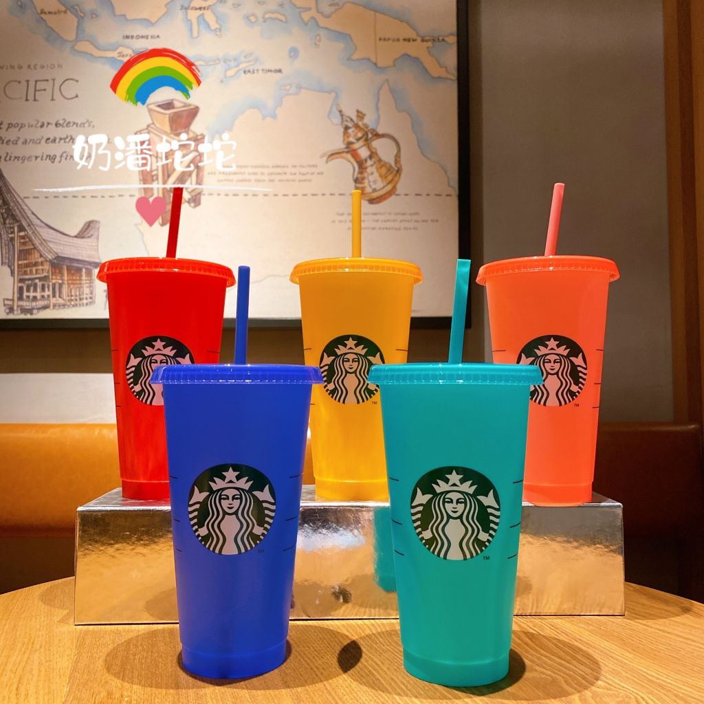 Starbucks Ly Nhựa Uống Nước Starbucks Đổi Màu Có Nắp Nhựa 24 Oz Có Thể Tái Sử Dụng