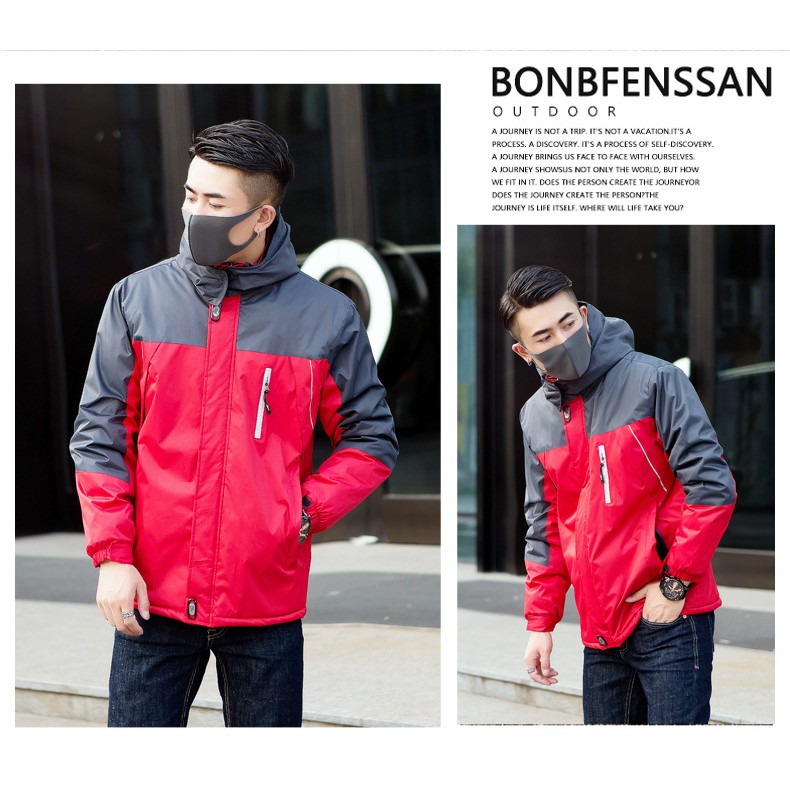 Áo khoác gió nam 3 lớp lót lông cừu, kháng nước, kháng gió giữ nhiệt mùa đông