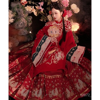  Hanfu Yanfei Ling Nguyên Bản Hán Phục Nữ Thời Nhà Minh Áo Dài Cổ Đứng Vai Mây Váy Dài Thêu Họa Tiết Công Nghiệp Nặng 