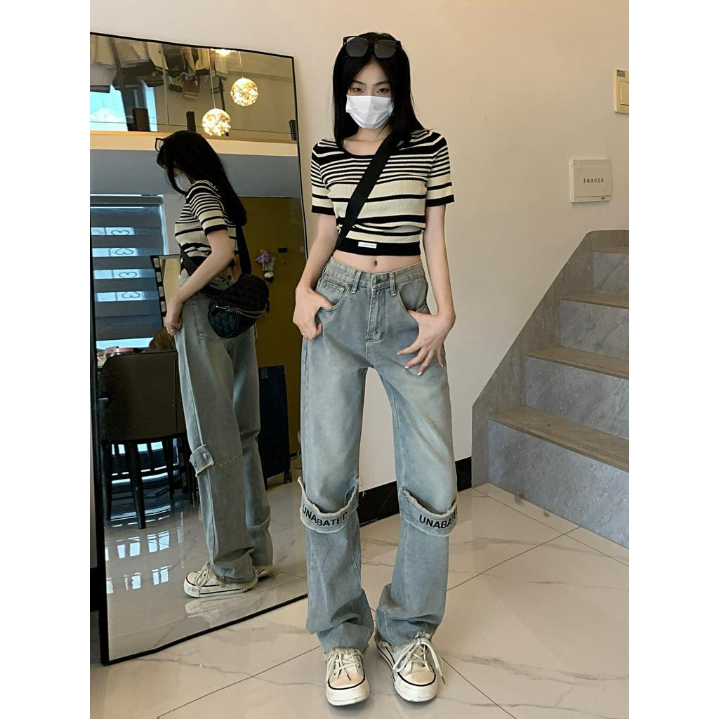 Quần jeans Nữ Lưng Cao Ống Rộng Thời Trang Cá Tính