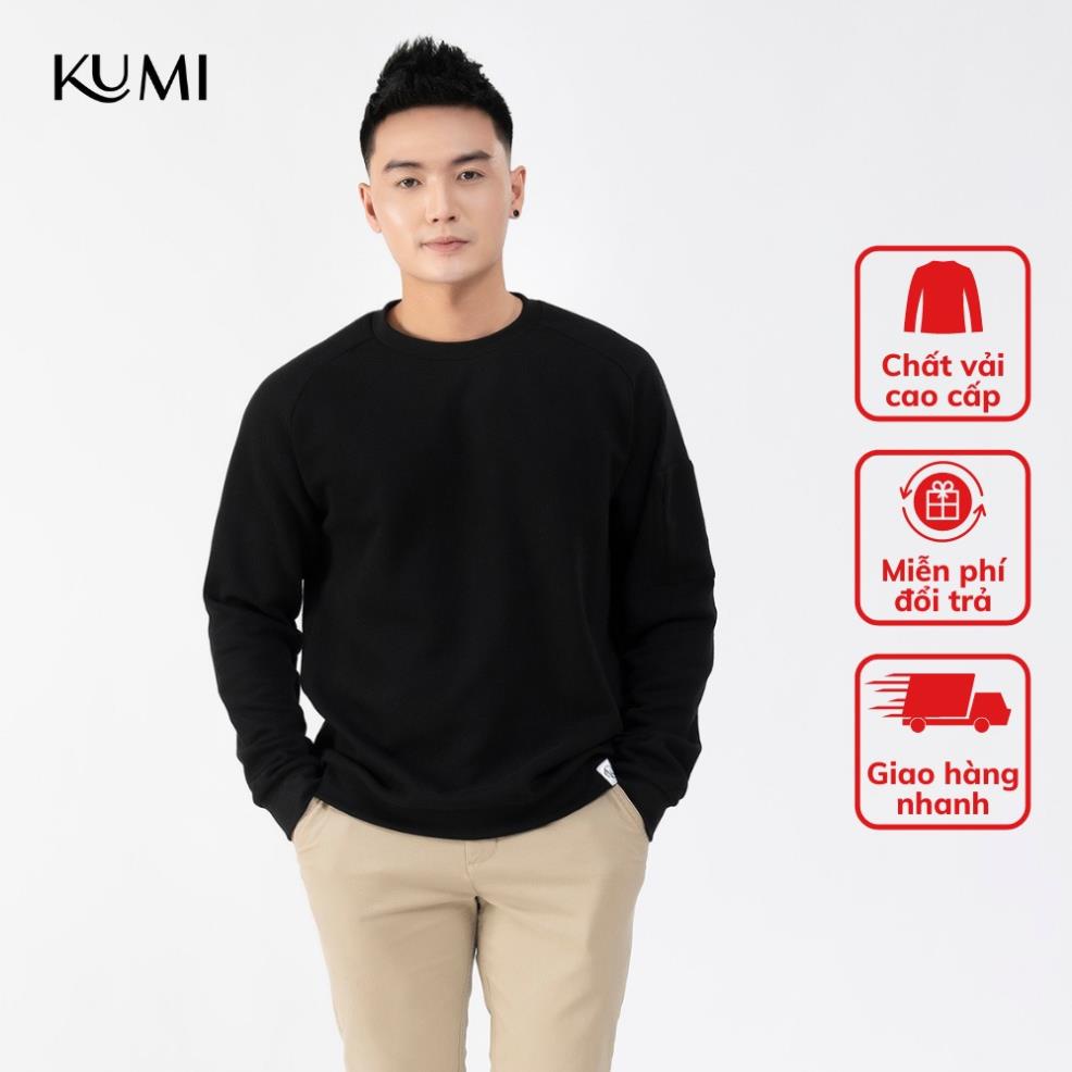 (BIGSIZE đến 85kg) Áo Nỉ Nam Dài Tay Có Túi Khóa Tay Chất Nỉ Bông Cao Cấp Kumi, Áo Nỉ Nam Basic Thời Trang Năng Động