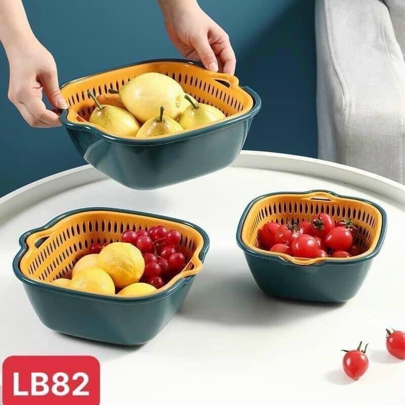 Rổ vuông Rửa Trái CâyFREESHIPRổ Nhựa Kèm Chậu 2 Trong 1 Mẫu Mới Hàng Loại Dày Dặn