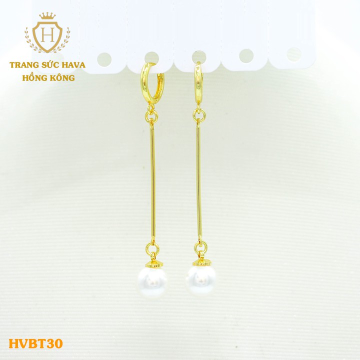 Bông Tai Titan Nữ, Khuyên Tai Dáng Dài Đính Trân Châu Xi Mạ Vàng Non 24k - Trang Sức Hava Hong Kong - HVBT30