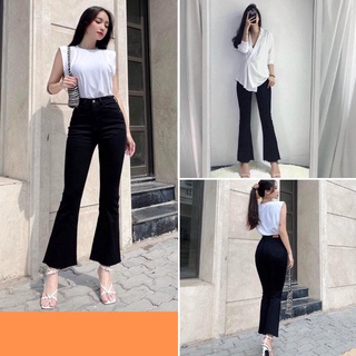 Quần jeans nữ cạp cao, quần jeans ống loe chất co dãn size S M L SKUQ-07B xm.gianggiang