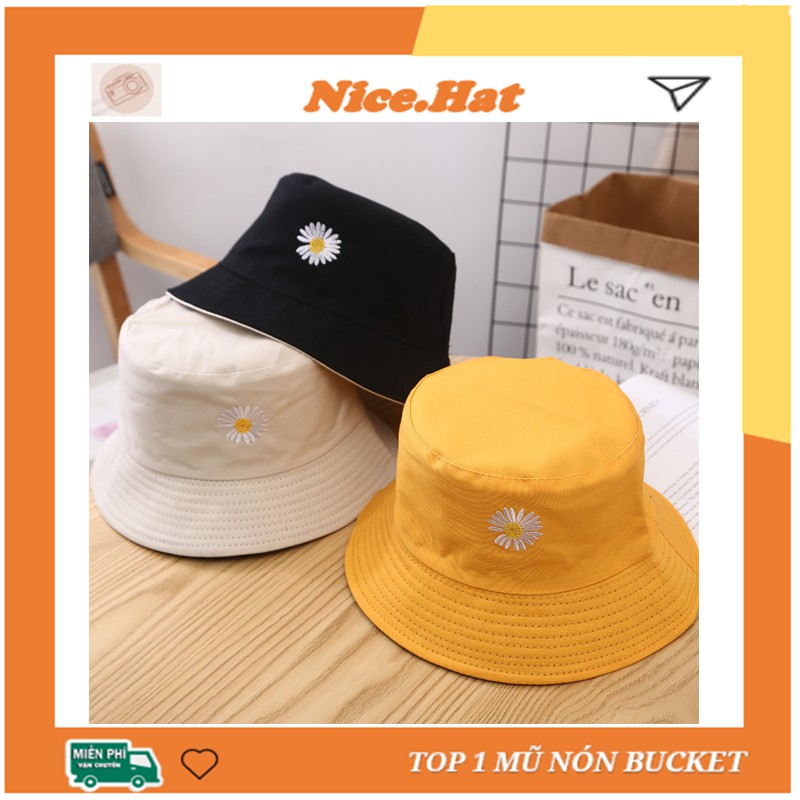 Mũ bucket hai mặt thêu họa tiết hoa cúc GD cho nam, nữ chất cotton cao cấp đẹp - ẢNH THẬT - Mũ bucket hat M09