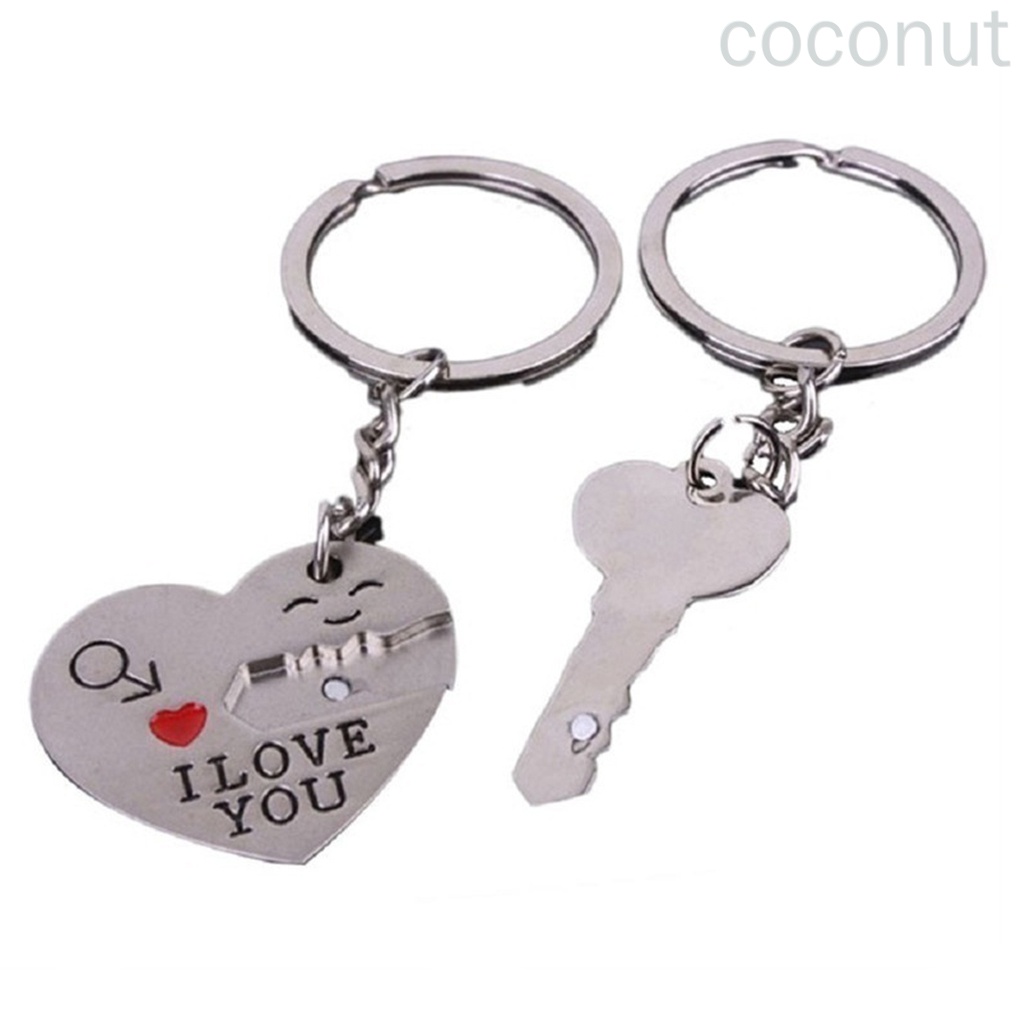 Móc khóa đôi hình trái tim khắc chữ I Love You bằng hợp kim kẽm
