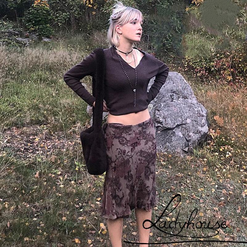 Chân Váy Midi Lưng Cao In Họa Tiết Hoa Phong Cách Vintage Dành Cho Nữ