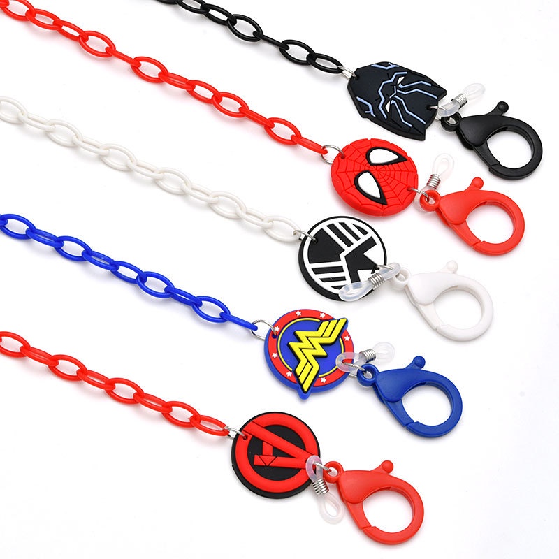 XiaoboACC Chuỗi Dây Đeo Giữ Khẩu Trang/ Kính Họa Tiết Siêu Anh Hùng Marvel Spider-Man Iron Man Captain America 50cm