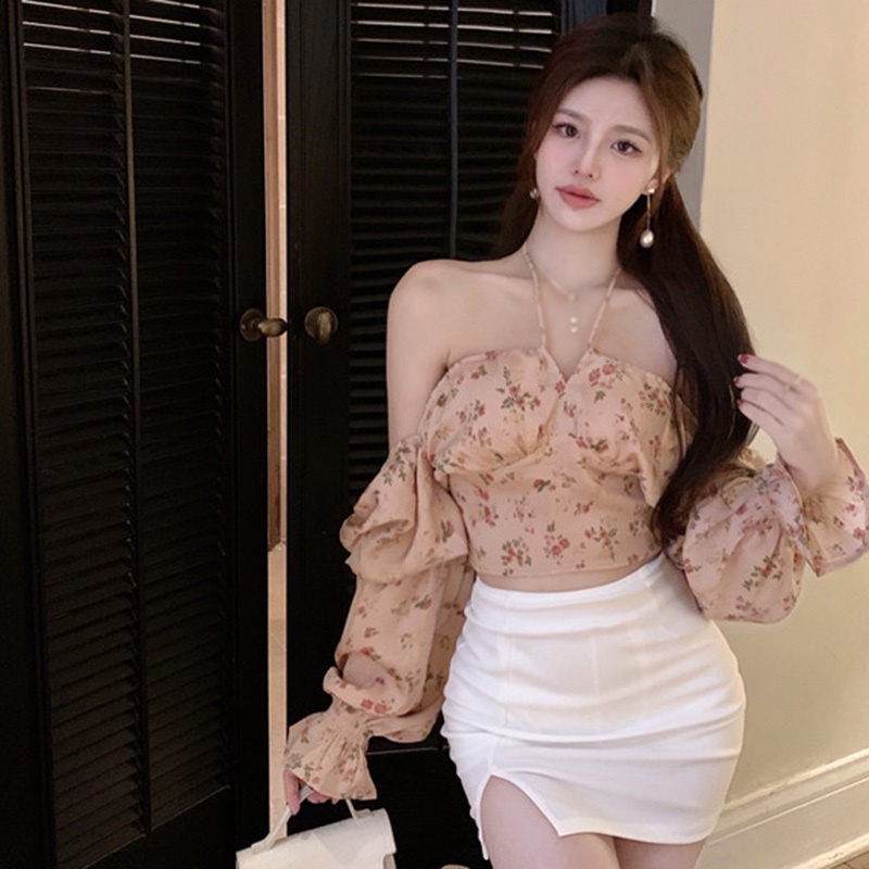 Áo Croptop Cổ Vuông Họa Tiết Hoa Quyến Rũ Thời Trang Hàn Quốc Cho Nữ