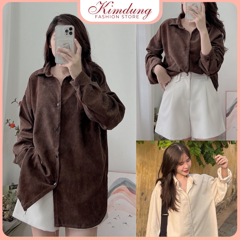 Sơ Mi Nhung Tăm Dài Tay Áo Sơ Mi Nữ Chất Liệu Nhung Tăm Tàu Freesize Form Rộng - Kim Dung Fashion Store