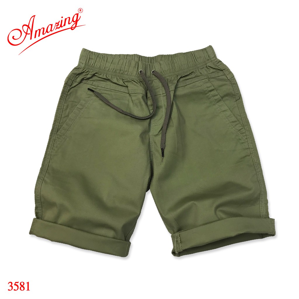 Quần đùi kaki Amazing, sọt lưng thun nam dáng thể thao unisex, short có dây rút