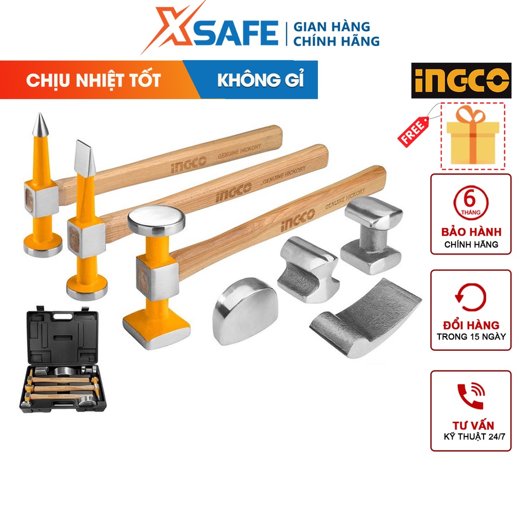 Bộ 7 món đe và búa làm đồng INGCO HBAFH0711, búa cầm tay ingco chịu nhiệt, thép carbon [CHÍNH HÃNG][XSAFE]