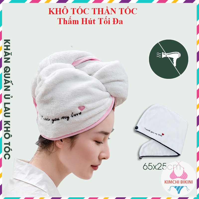Khăn Quấn Tóc Nhanh Khô Mềm Mại Thấm Hút Tối Đa, Khăn Cuốn Ủ Tóc Siêu Tốc 2 Lớp Có Nút Cài Mẫu PK007