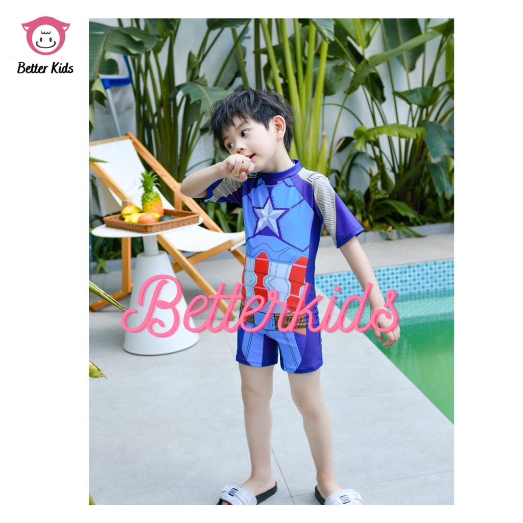 Đồ Bơi Bé Trai In Hình Captain & Người Nhện Cho Bé_Hàng Quảng Châu Cao Cấp
