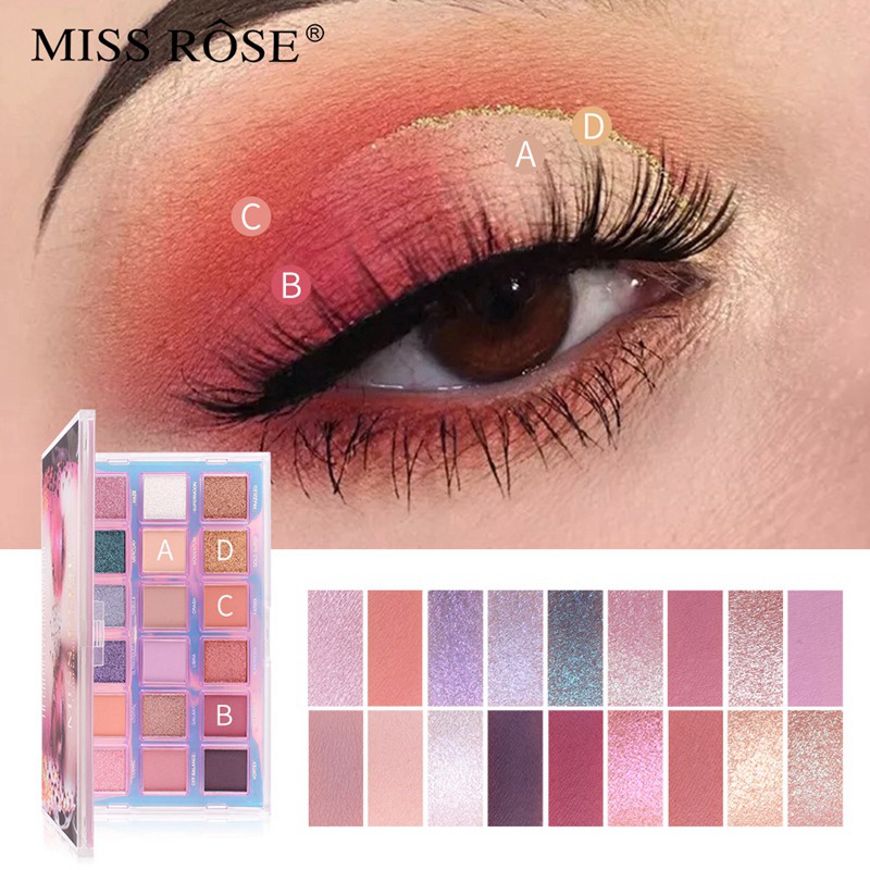 (Hàng Mới Về) Bảng Phấn Mắt Miss Rose 18 Màu Tông Nhũ Và Lì Chống Nước