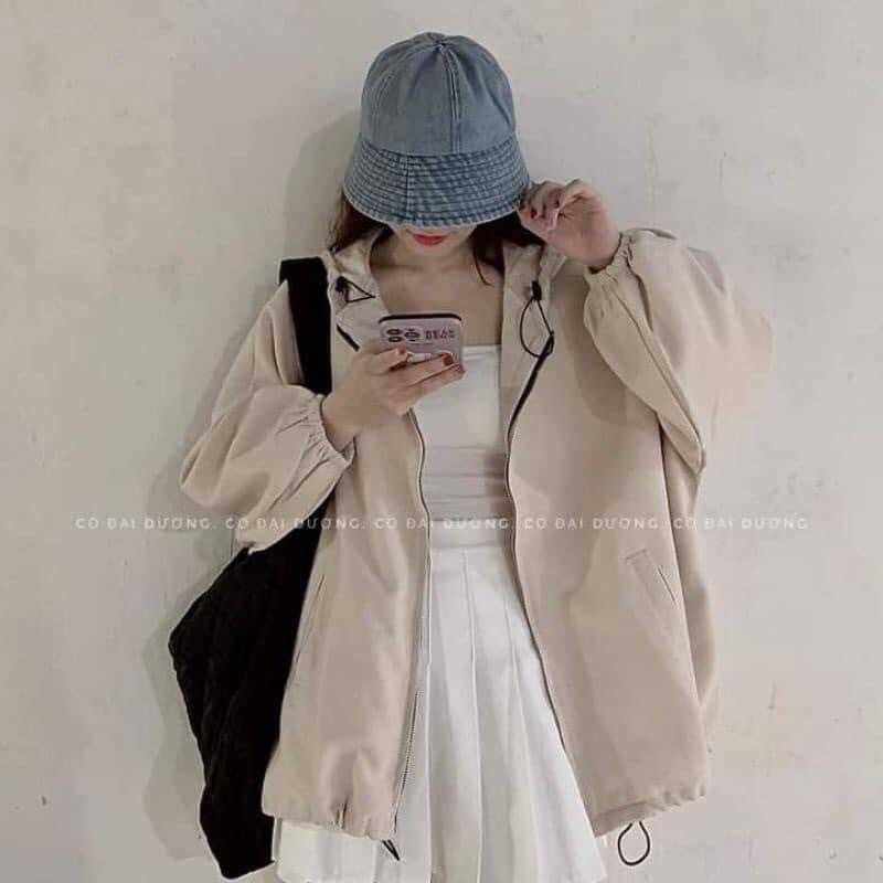 Áo khoác nữ có mũ tay bồng Chất nhung tăm lì ẢNH THẬT