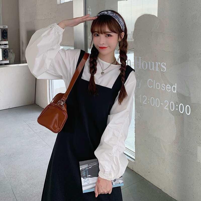 SET YẾM MIDI SƠ MI TRẮNG NHÚN TAY BỒNG Mix YẾM HÀN QUỐC Hot Màu Đen - Set Độc Lạ