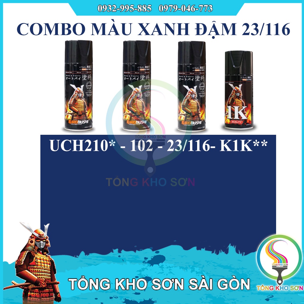 Combo Bình Sơn xịt màu xanh đậm 116 son xit Samurai