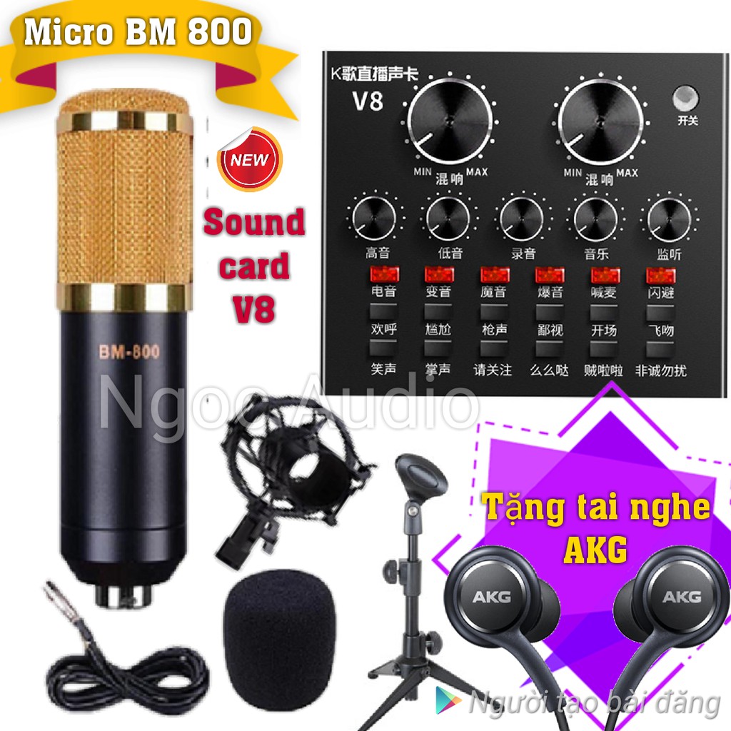 Bộ live stream sound card V8 Micro Bm 800 TẶNG TAI PHONE VÀ CHÂN ĐỂ BÀN