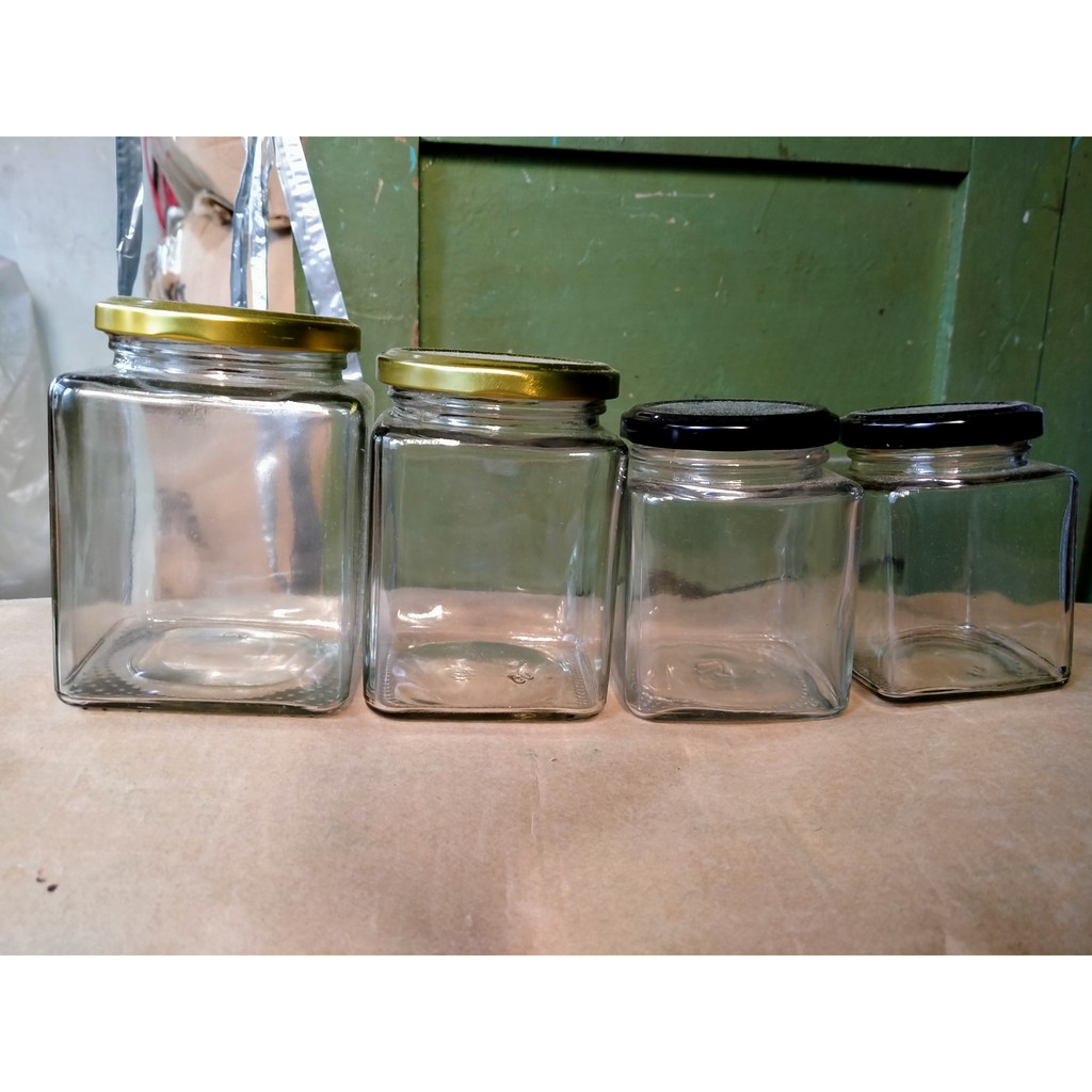 Bộ 5 hủ Thủy Tinh vuông 500ML Đựng Thực Phẩm, đựng gia vị, đựng bột nghệ, đựng mật ong, nắp thiếc vàng hoặc đen | BigBuy360 - bigbuy360.vn