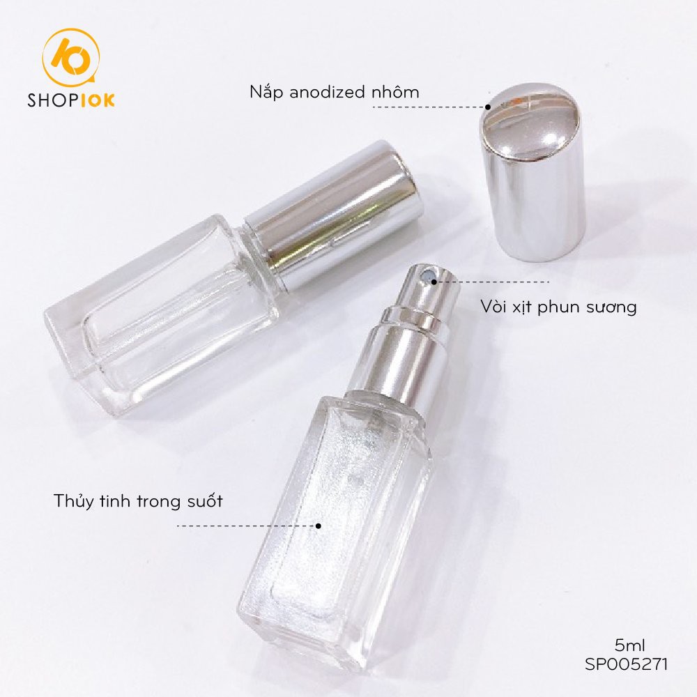 Chai chiết nước hoa thủy tinh, lọ đựng, vỏ chiết nước hoa dạng giọt, phun sương size 5ml, 10ml