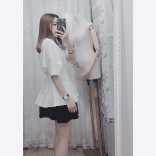 Set chân váy xoè mix áo kiểu peplum chít eo
