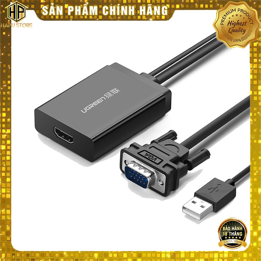 Cáp chuyển đổi VGA sang HDMI Ugreen 40213 có audio chính hãng - HapuStore