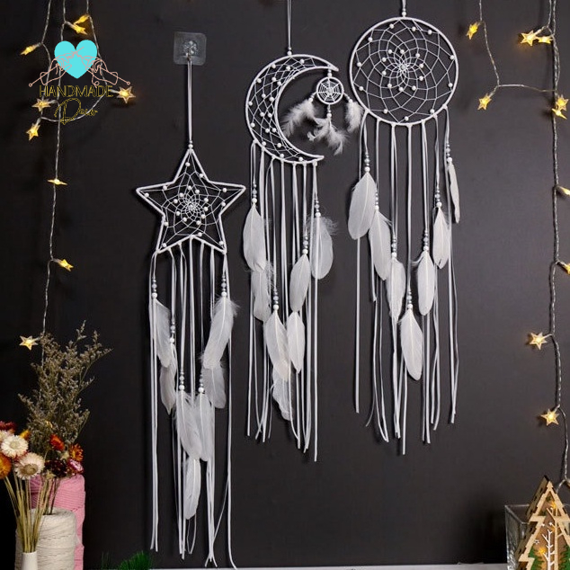 Dreamcatcher handmade cỡ lớn phối lông vũ treo tường
