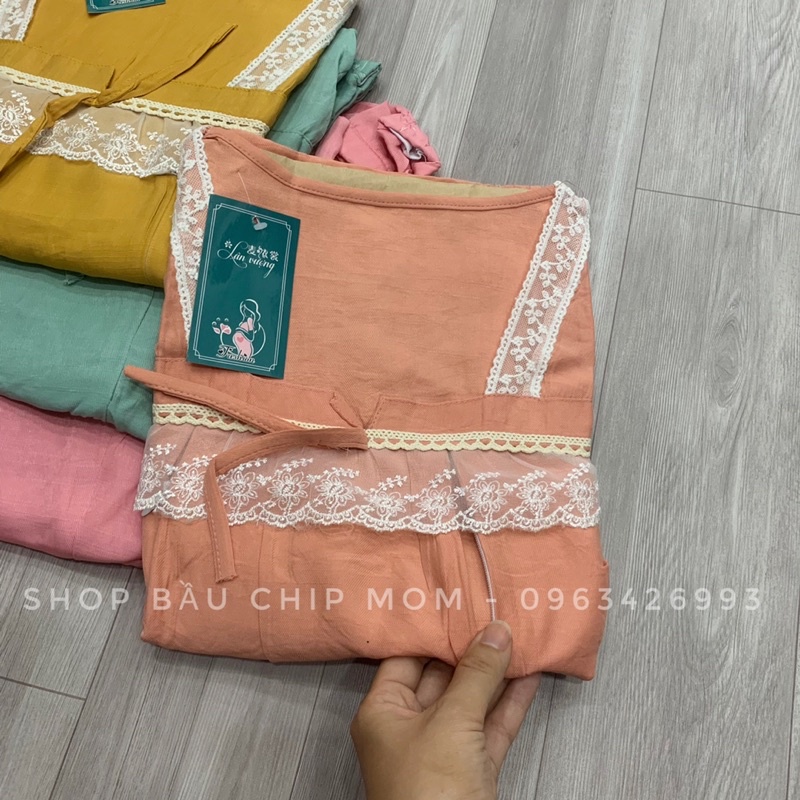 Bộ mặc bầu sau sinh Vmom chất đũi Hàn cao cấp, có khoá cho con ti và quần chun chỉnh tiện lợi - B62