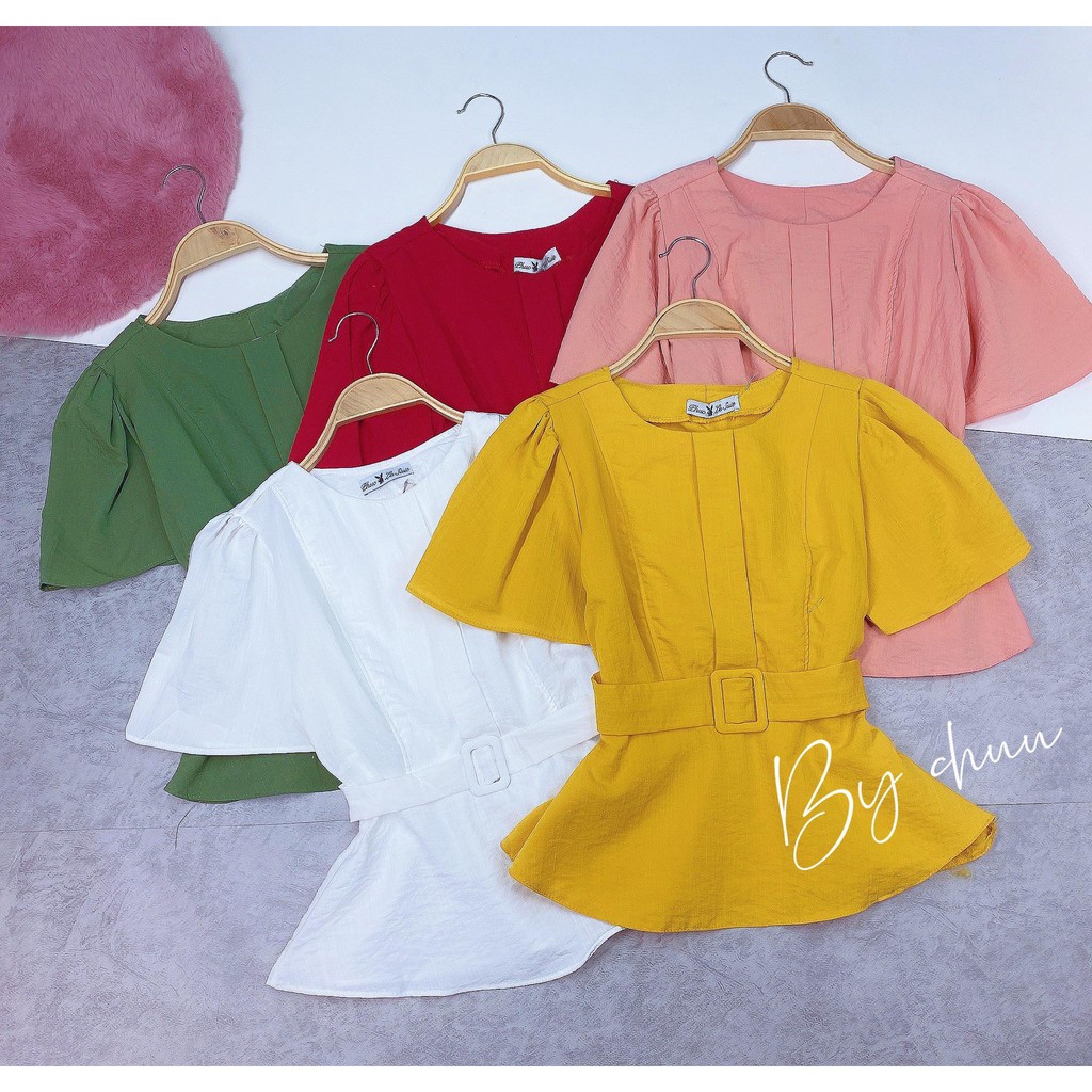 Áo peplum công sở nữ kiểu giả nịt khóa vuông tay phồng CHUU A5663