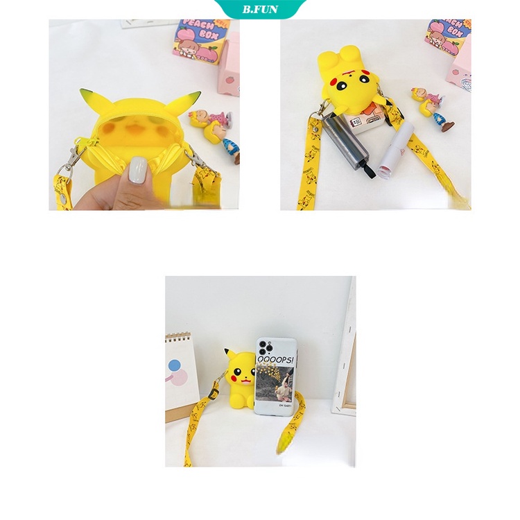 Set 7 túi đeo chéo đựng tiền xu chất liệu silicon họa tiết Pokemon Pikachu dễ thương cho bé