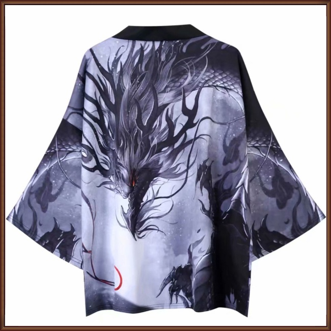 Áo Khoác Kimono Tay 3/4 Dáng Rộng In Hình Rồng Phong Cách Trung Hoa Cho Nam Và Nữ