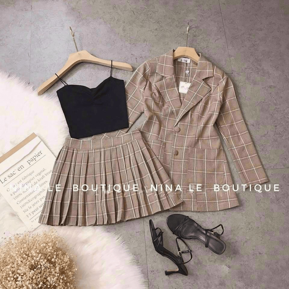 (Free Ship) SÉT FORD LÓT COTTON ÁO BLASER PHỐI VÁY XẾP LY CÙNG MÀU HOT NĂM CHO CHỊ EM , ĐỦ SIZE TỪ 40-55KG UP Shop VLTN