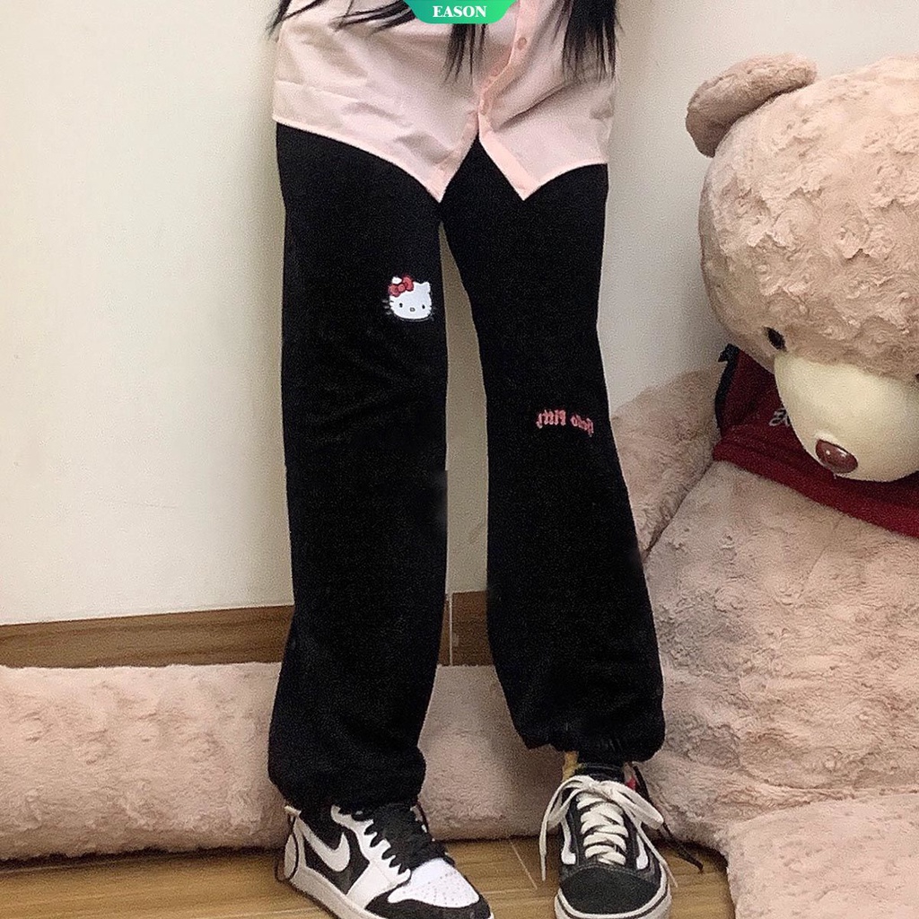Quần ống rộng Lưng Cao In Họa Tiết Hoạt Hình Hello Kitty Phong Cách Hàn Quốc Thời Trang Mùa Hè Cho Nữ