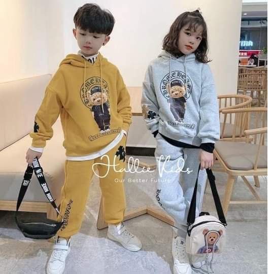 Bộ nỉ mũ ấm áp cực xinh cho bé trai/gái 17-30kg